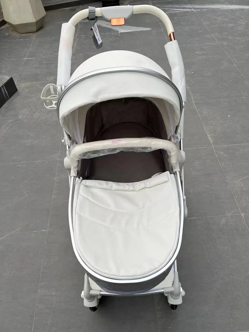 Baby Stroller 3in1,Luxury Baby Carriage with Car Seat,Eggshell Newborn Stroller Leather High Landscape PU leather