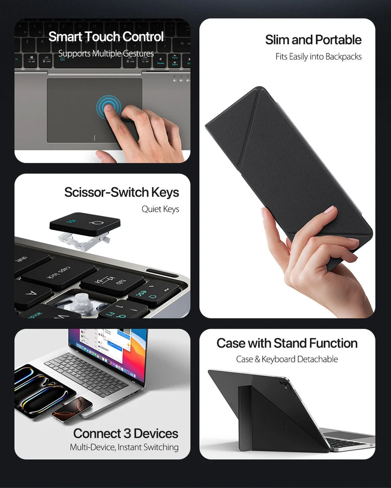 DUX DUCIS Foldable Bluetooth 5.0 Keyboard with Touchpad & Phone Holder For Phones Tablets PC iOS Android Windows Mac