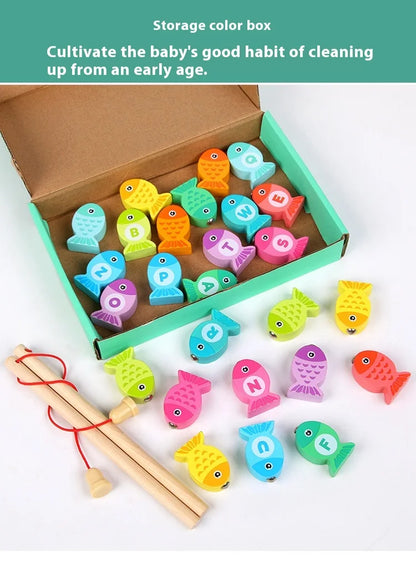 Wooden Children Fishing Toys Baby Early Education Toys Kids Ability Training Toy Montessori Education Fun Game Alphabet Learning