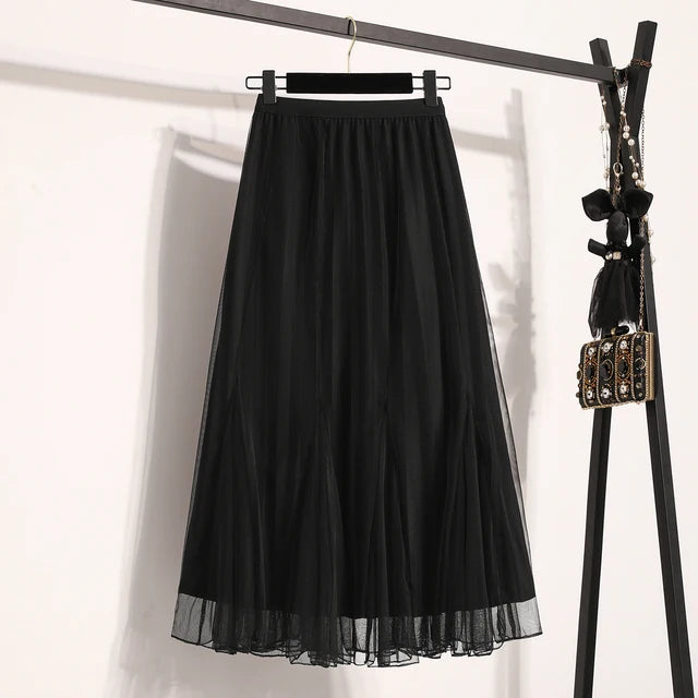 Casual High Waist Loose Knitted Long A-line Pleated Skirt Korean Fashion Streetwear Chic Basic Autumn Winter Plus Size Clothing 
