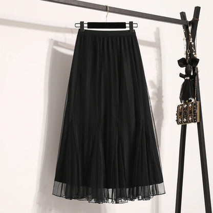 Falda plisada larga de punto, informal, de cintura alta, holgada, estilo coreano, estilo urbano, elegante, básica, para otoño e invierno, tallas grandes 