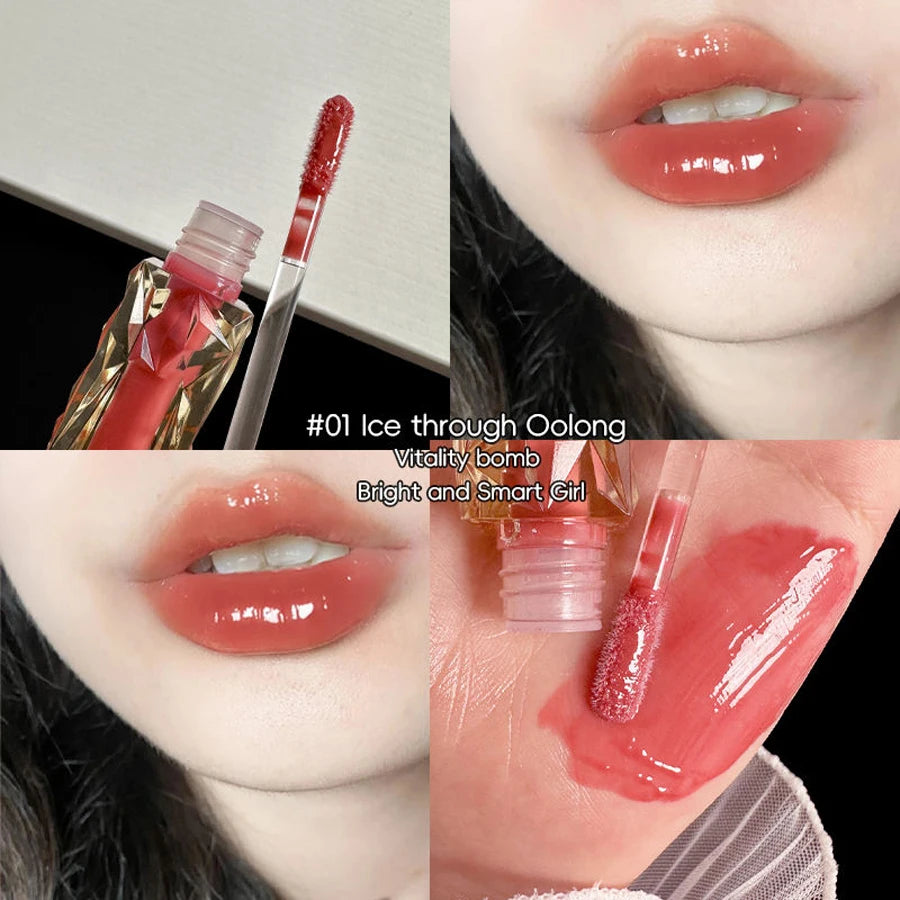 Brillo de labios de larga duración, hidratante, fácil de teñir, resistente al agua, efecto espejo, cristal de agua, brillo de labios, color transparente, cosméticos