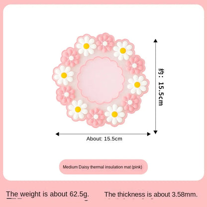 Round Daisy Heat Resistant Silicone Mat  Cup Coasters Insulation Non Slip Pot Holder Thicken Table Placemat Kitchen Accessories