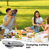 Outdoor Tableware Set Spoon Fork Knife Bottle Opener Stainless Steel 4 in 1 Foldable Camping Cutlery Set Picnic Utensil Set