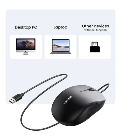 UGREEN USB Wired Mouse with Ergonomic Design 1200 DPI 3 Buttons Mouse for Laptops and PCs