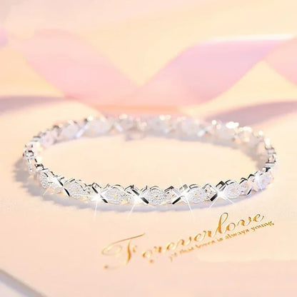 925 Sterling Silver Pulseira de Corrente Ajustável para Mulheres, XO Shape, Designer Coreano, Luxo, Festa, Casamento, Joias