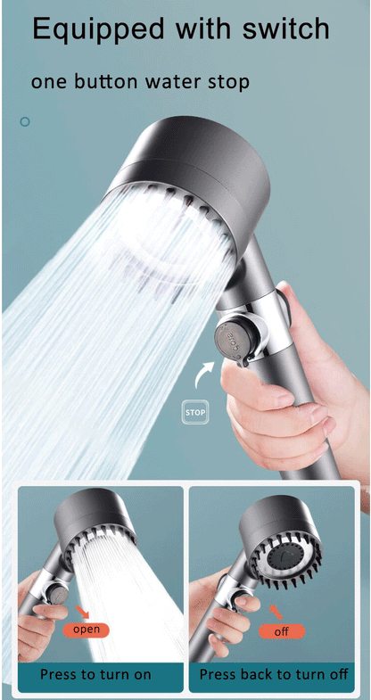 Cabezal de ducha de alta presión con 4 modos de ducha ajustables y filtros de cepillo de masaje, accesorios de baño para ahorrar agua.
