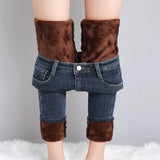 Women's Thermal Jeans Winter Snow Warm Plush Stretch Jeans Lady Skinny Thick Fleece Denim Long Pants Retro Blue Pencil Trousers