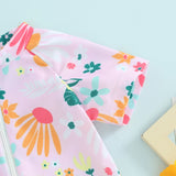 Traje de baño para niñas pequeñas, con protección contra erupciones, con cremallera, manga corta, estampado floral, para bebés