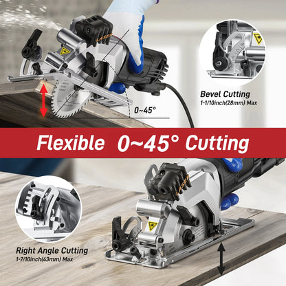 Minisierra circular Geevorks de 4,8 A y 4-1/2 pulgadas, compacta, 3700 RPM, con guía de corte láser