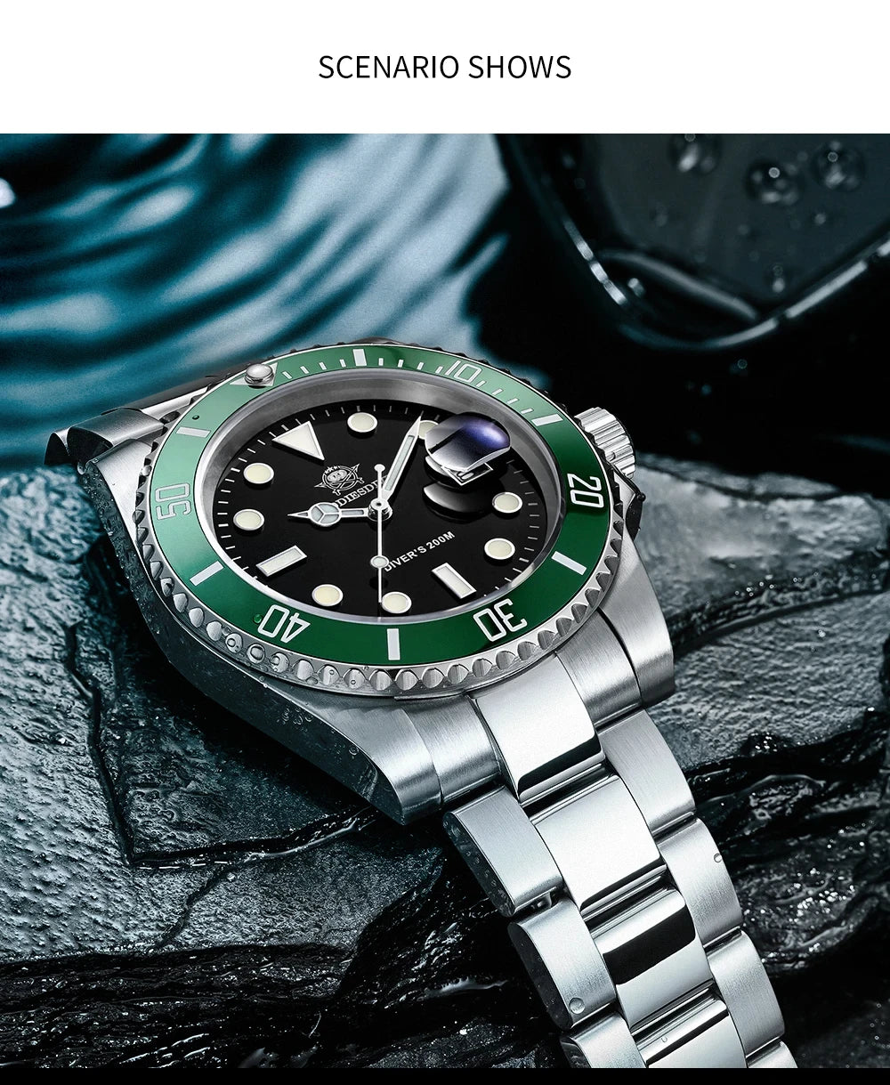 ADDIESDIVE Quartz Watch for Men 316L Stainless Steel Super Luminous Ceramic Bezel 200m Waterproof Classic Diving Men's Watch