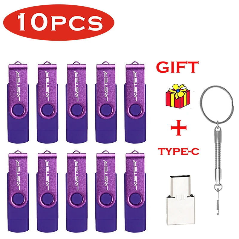 JASTER 10 PCS LOT Pen Drive 128GB 3 IN 1 Memoria USB 64GB Key Chain USB Flash Drive 32GB Free TYPE-C Adapter Memory Stick Gift