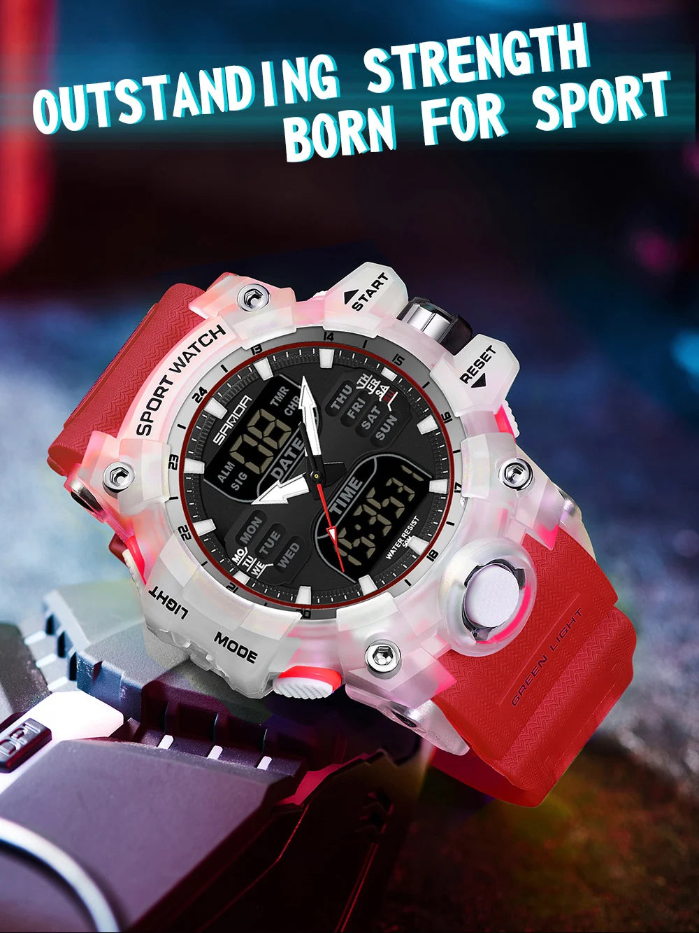SANDA Luxury G Style Men's Electronic Watch Outdoor Sports LED Analog Digital Chronograph Military Dual Display 50M Waterproof