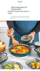 1Pcs Bohemia Retro Ceramic Dinner Plates Sets Food Plate Household Tableware Set Breakfast Plates Salad Soup Bowls Dinnerware