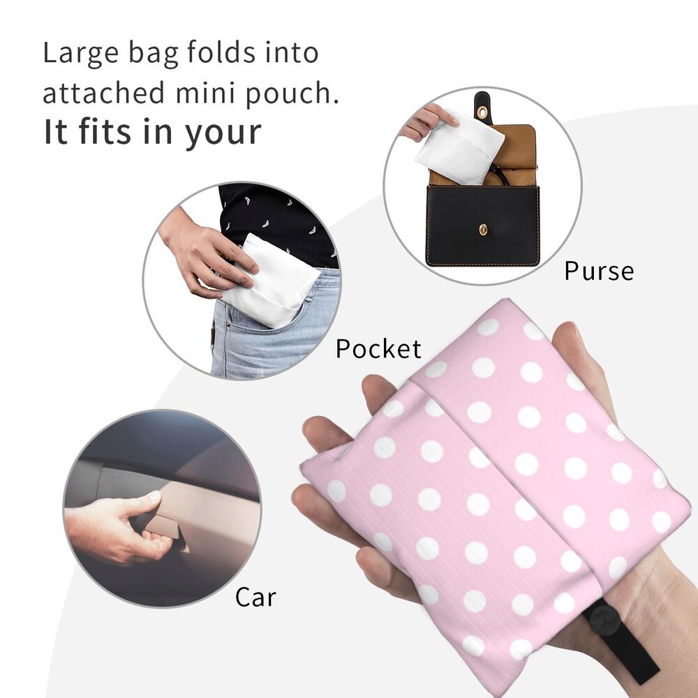 Custom Recycling Classic Black And White Polka Dot Shopping Bag Women Tote Bag Portable Grocery Shopper Bags