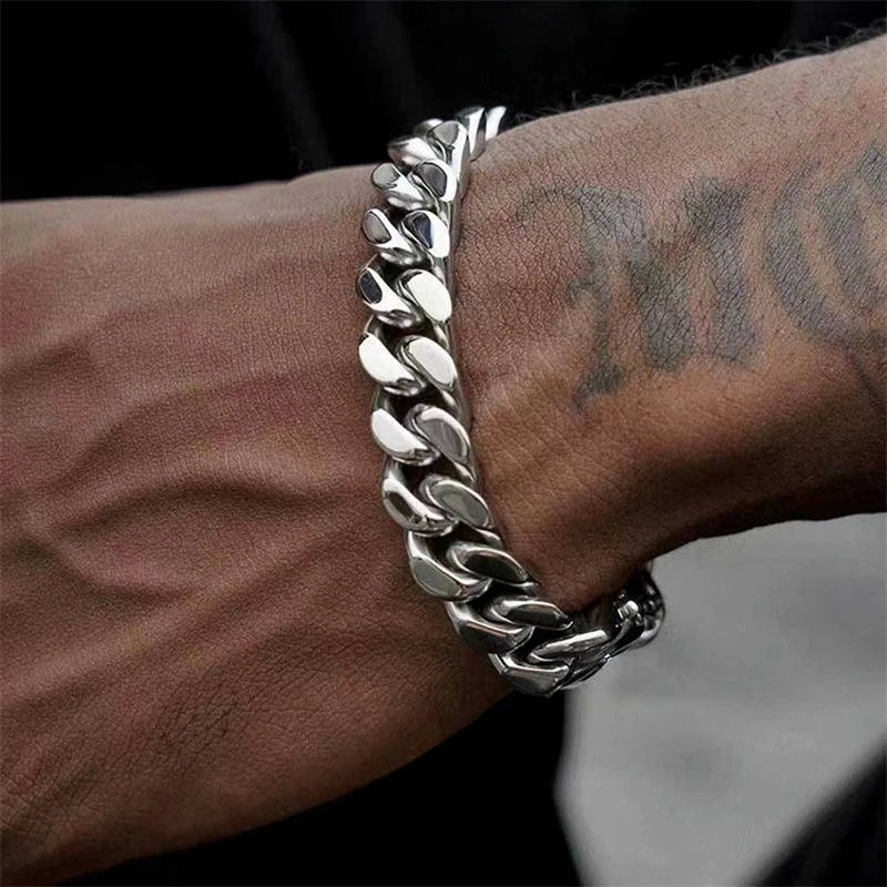 3-11mm Thick Waterproof Chain Bracelet for Men Stainless Steel Cuban Chain Wristband Classic Punk Heavy Men's Jewelry Gift