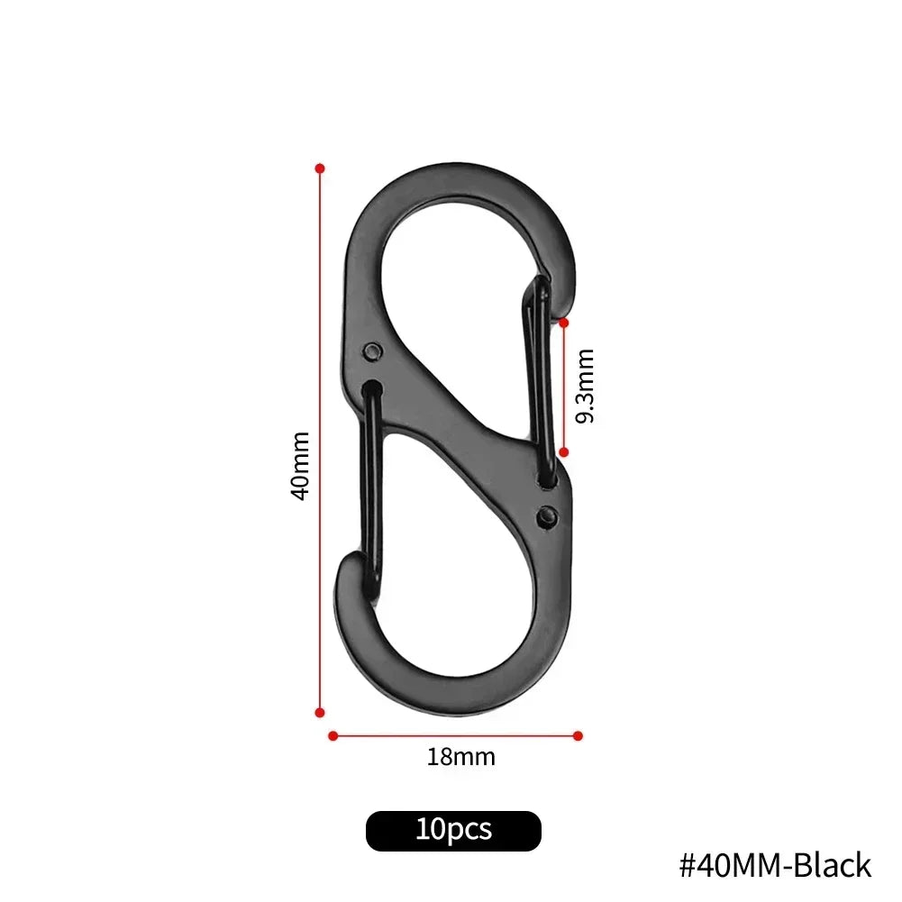 10Pcs S Type Mini Keychain Hook Stainless Steel Carabiner With Lock Anti-Theft Outdoor Camping Backpack Buckle Key-Lock Tool