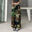 Pantalones cargo con estampado de camuflaje para mujer, estilo hip hop, estilo jogger, sudadera con cordón, informales, holgados y de pierna ancha. 