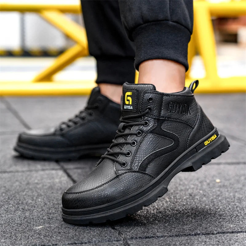 Latest 2023 Waterproof Men Leather Boots Steel Toe Cap Safety Work Shoes Anti Smashing Indestructible Construction Welding Boots