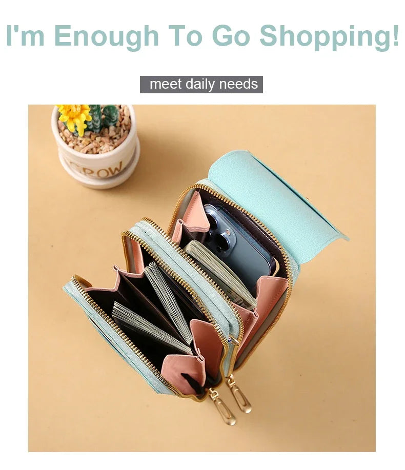 Cartera para teléfono móvil con pantalla táctil, de piel sintética, para mujer, minibolso de hombro con solapa, tipo bandolera, pequeño