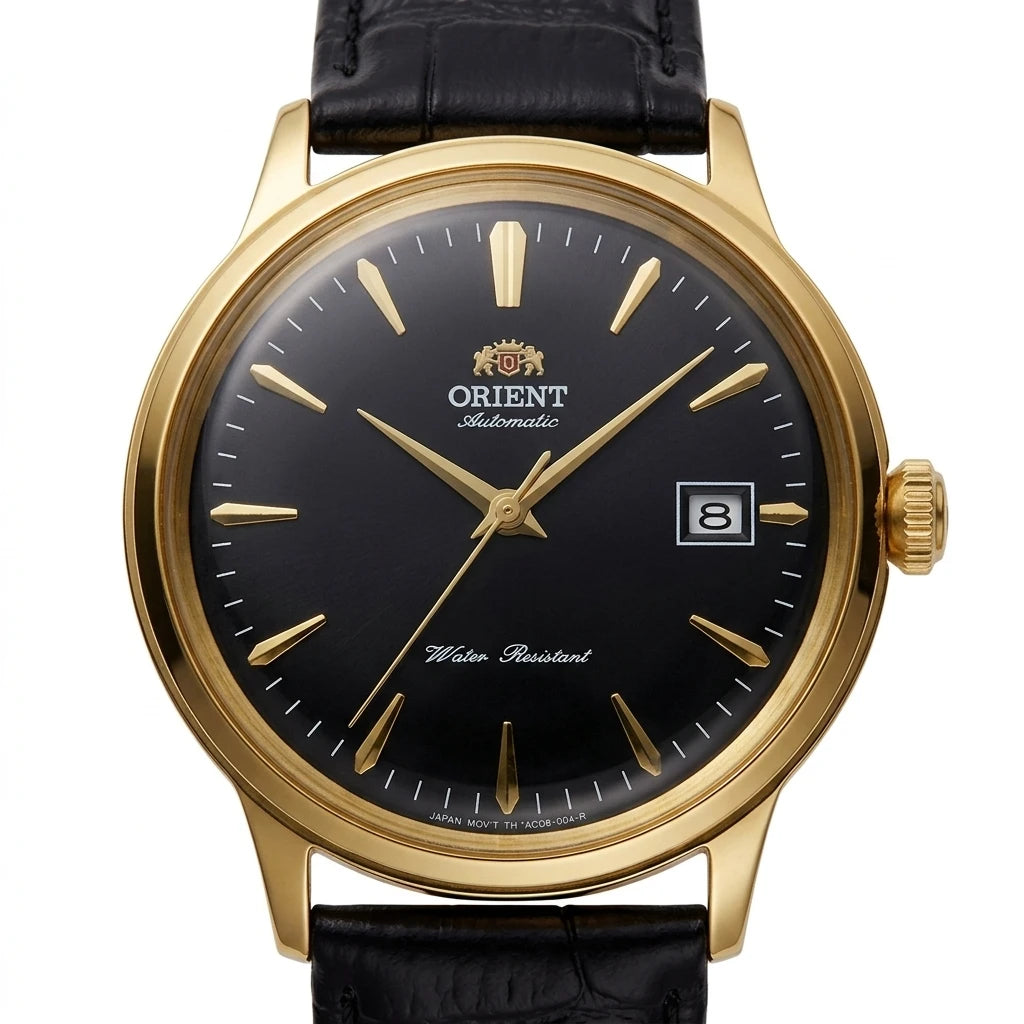 Relógio masculino automático vintage com pulseira de couro caixas dourada