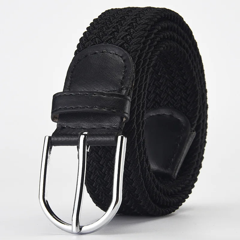 Elastic Nylon Unisex Casual Knitted Pin Buckle Jeans Belt Woven Canvas Elastic Expandable Stretch Waistband for Women Men Girdle