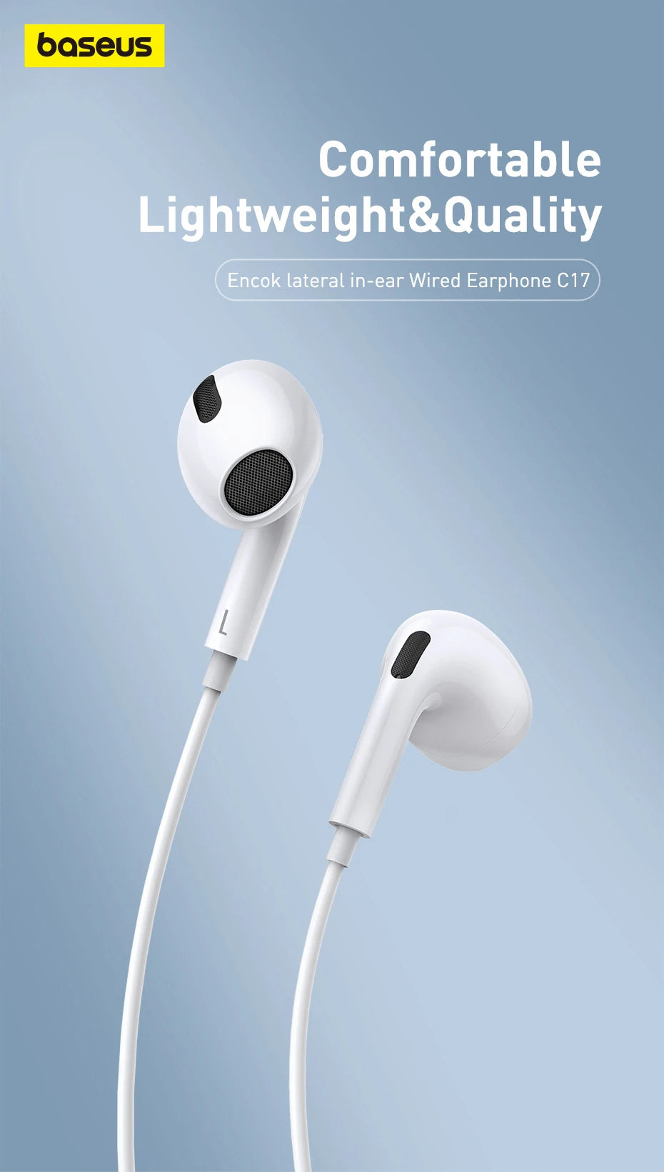 Baseus C17 Wired Earphone Type-C with Mic in-ear Wired Headphones For Xiaomi Samsung  NOTE 10 NOTE 20 S21 S20 Cellphone Headsets