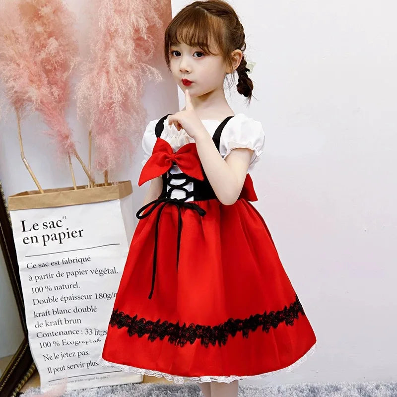 Girls Halloween Costume Fancy Dress Children Little Red Riding Hood Cosplay Dress Princess Baby Party Cosplay With Cape