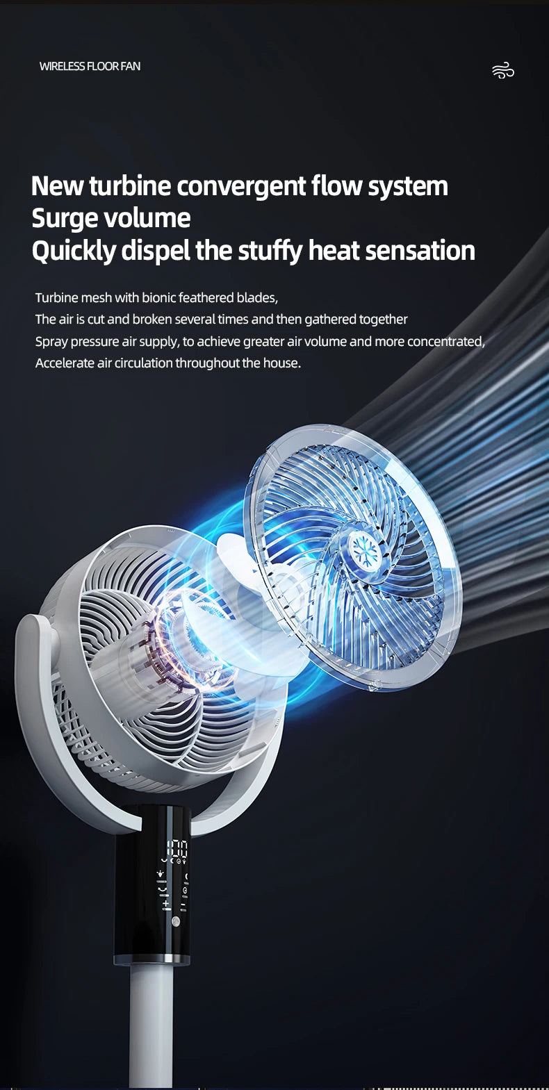 Floor Circulating Fan 6000 mAh Large Capacity Camping Fan With Remote Control Rechargeable Floor-standing Fan Adjustable Height