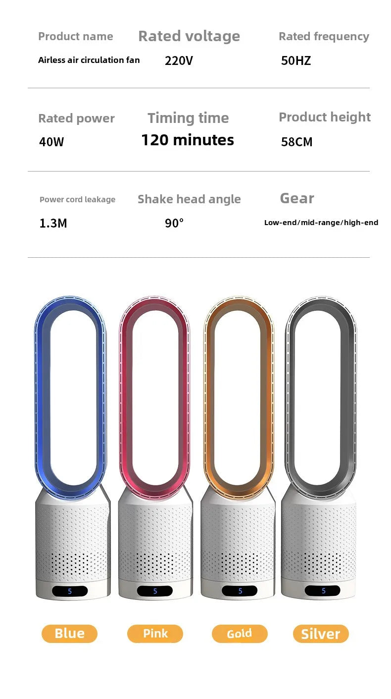 Leafless fan, household electric fan, no pages, silent air filter, circulating fan, bed head, floor standing desktop