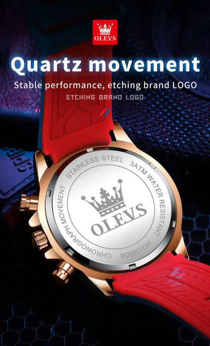 OLEVS 9936 Men's Watch Original Brand Quartz Wristwatch Waterproof Luminous Watches For Men Stylish Design with Silicone Strap