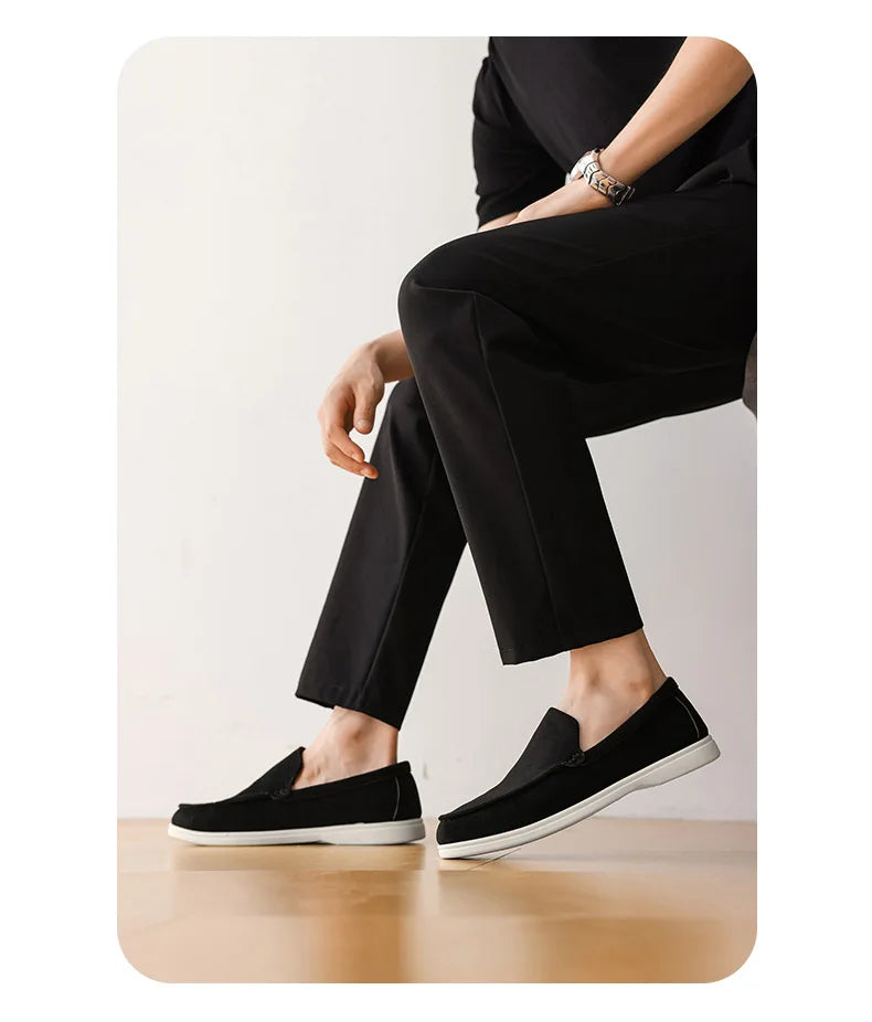 Men's Flat Loafers 2025 Frosted Suede Flat Shoes Comfortable Non-Slip Fashion Loafers Lightweight Trendy Outdoor Casual Shoes