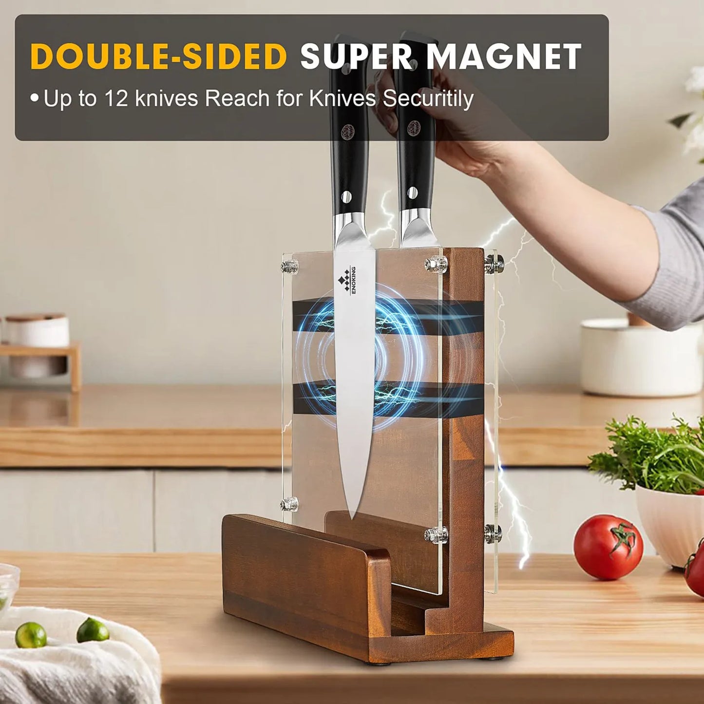 Magnetic Knife Holder With Acrylic Shield Double Side Knife Block Multifunction Storage Knife Stand for Kitchen Cutlery Display