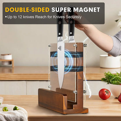 Magnetic Knife Holder With Acrylic Shield Double Side Knife Block Multifunction Storage Knife Stand for Kitchen Cutlery Display