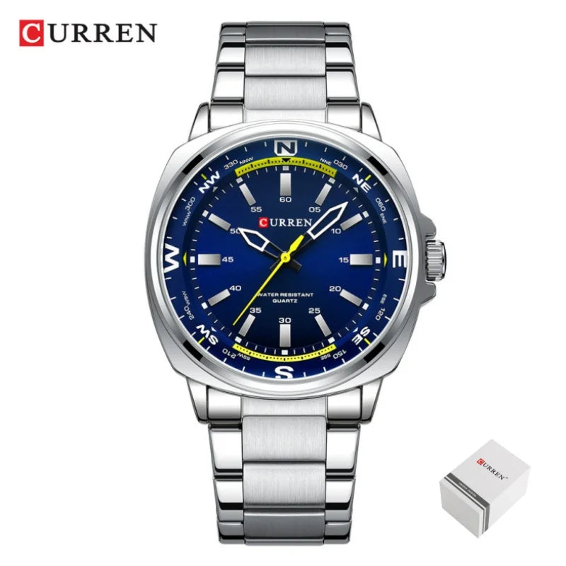 CURREN 8455 Men's Quartz Watch Large Dial Waterproof Stainless Steel Strap Casual Business Elegant Watches for Men Reloj Hombre