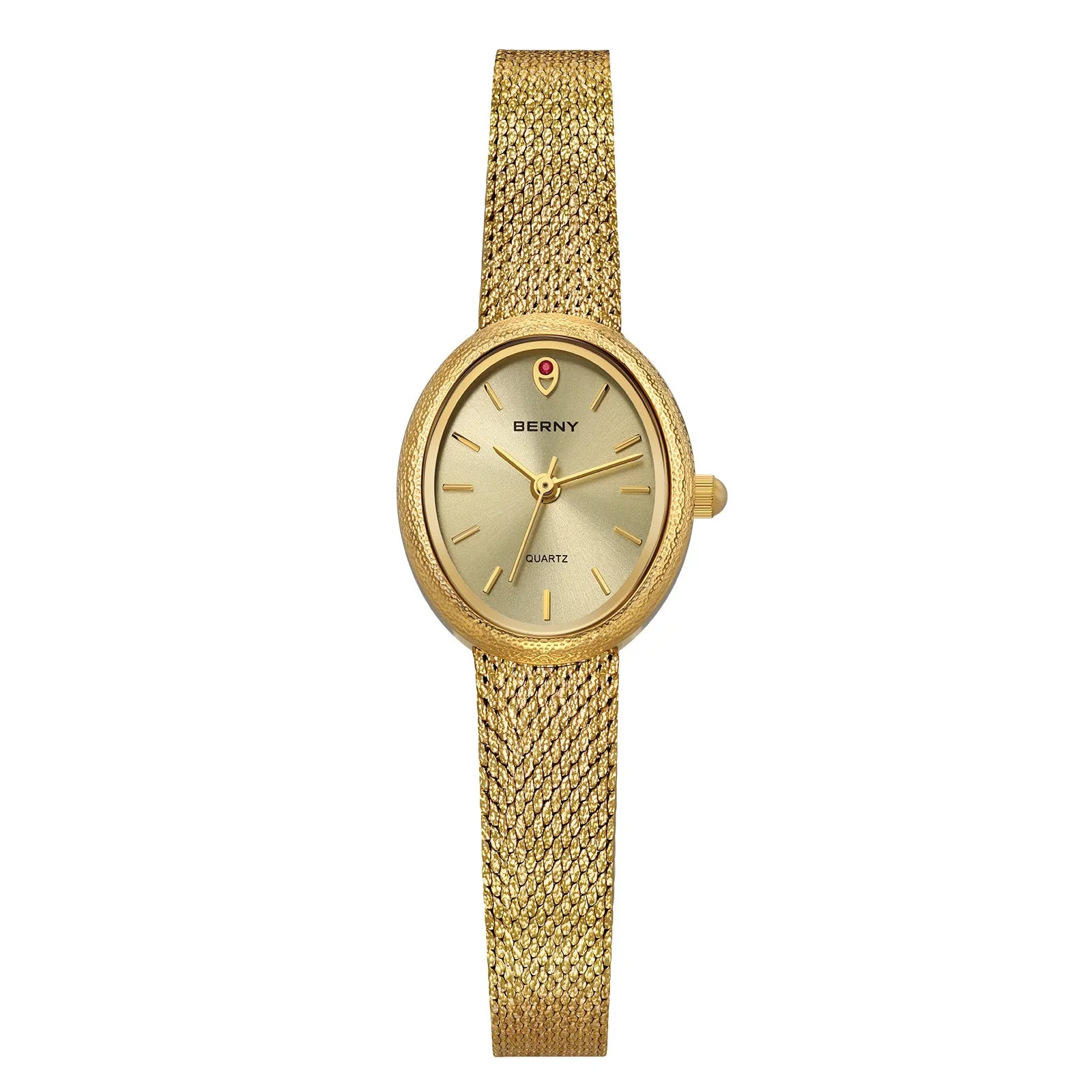 Relogio feminino oval dourado berny de luxo quartzo a prova de agua