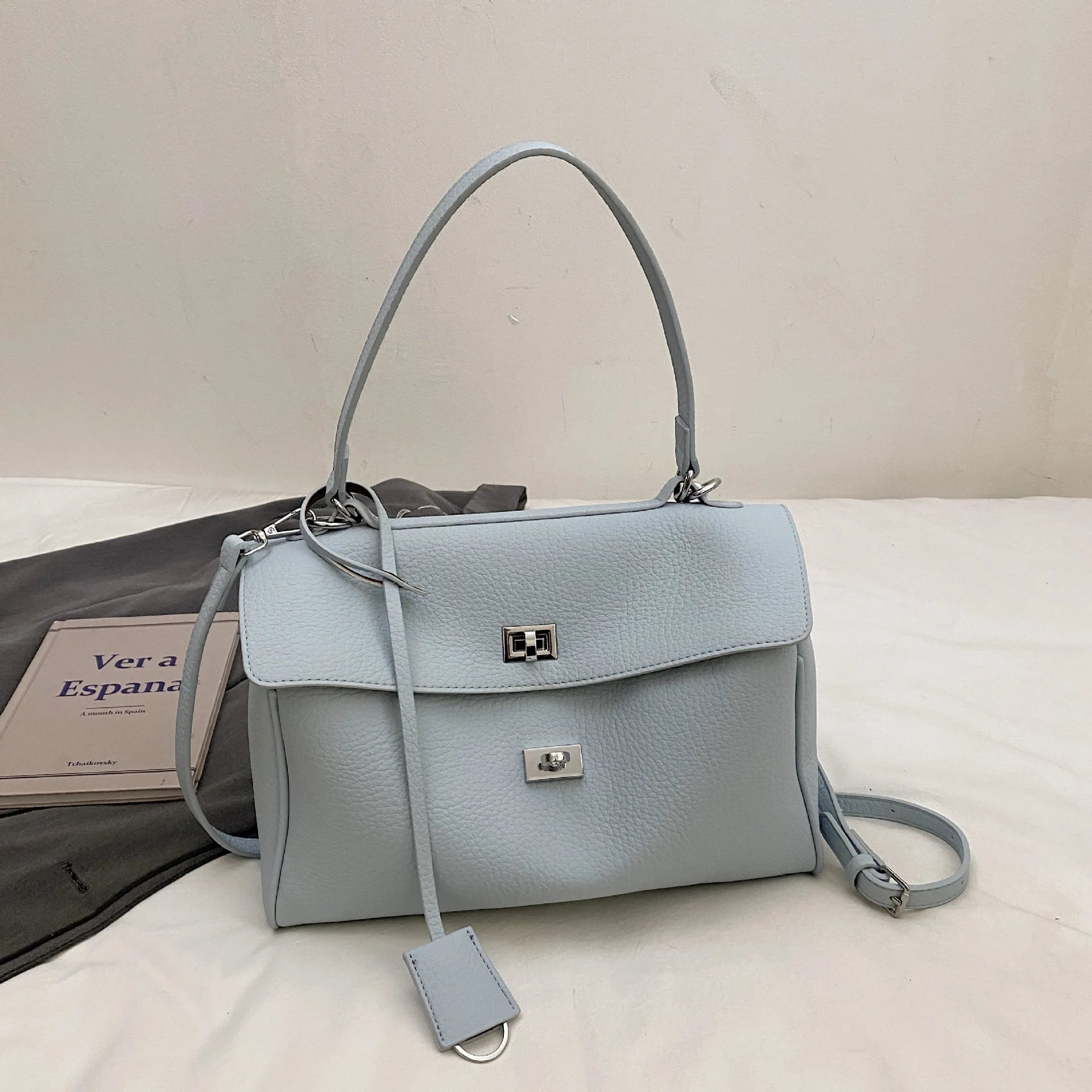 Casual Large Capacity Lychee Pattern Single Shoulder Slant Cross Bag Versatile Underarm Bag Simple Stylish Tote Bag