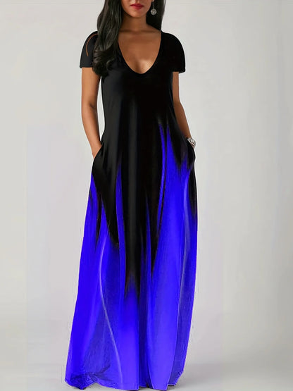 Feminino 1xl-5xl plus size novo verão solto impressão casual sexy vestido feminino bolso vestido longo mostra charme pessoal