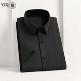 Men's Business Casual Solid Color Short Sleeve Shirt Summer Fashion No Ironing Comfortable Versatile Top for Men
