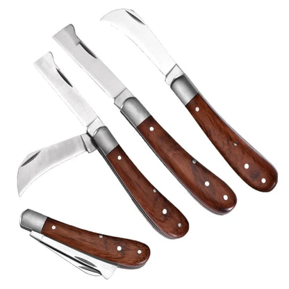Cuchillo de injerto de jardín, cuchillo de podar de acero inoxidable con mango de madera, cinta para injertar, herramientas para árboles frutales, herramienta de injerto de jardinería