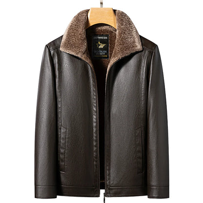 YN-2365 Autumn/Winter Men's Natural Leather Jacket Thickened Fur Integrated Business Casual Top Black Coffee Middle Aged Youth