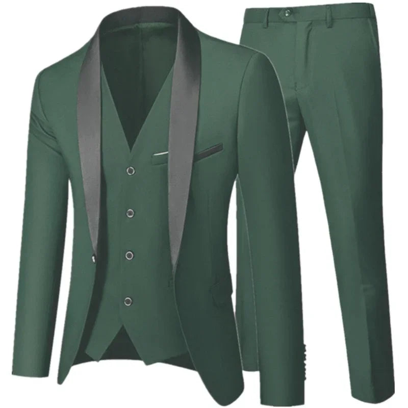Conjunto de tres piezas para fiesta de boda de otoño para hombre, color negro, talla grande 5XL 6XL, blazer, abrigo, pantalones y chaleco, traje ajustado de moda.
