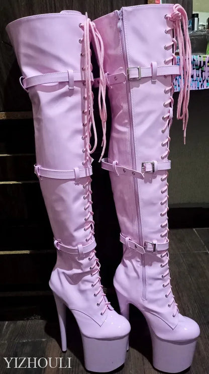 Sexy Thigh High Boots 8-9 Inch High Heels Fashion Platform Womens Over The Knee Boots 20-23cm High-Heeled Boots Pipe Dance Boots