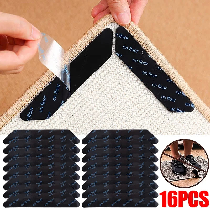 16/8 pegatinas antideslizantes para alfombras, reutilizables, lavables, antirrugas, fijas, para suelo, cinta adhesiva, almohadilla de esquina