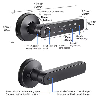 Tuya App Bluetooth Smart Fingerprint Door Lock Password Mechanical Key NFC Unlocking For Wooden Door Handle Lock IP54 Rainproof