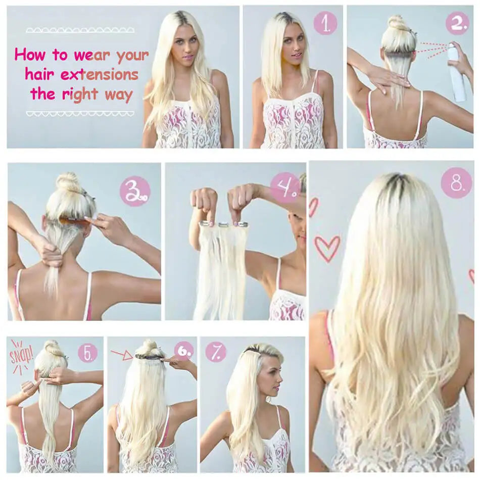 Extensões de cabelo ondulado com clipes conjunto de 6 peças - 55cm com presilhas