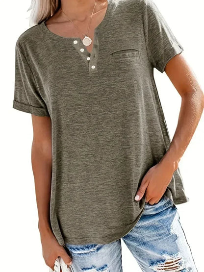 Plus size 1xl-8xl feminino solto topos senhoras casual com decote em v manga curta bolso camiseta primavera e verão novo estilo