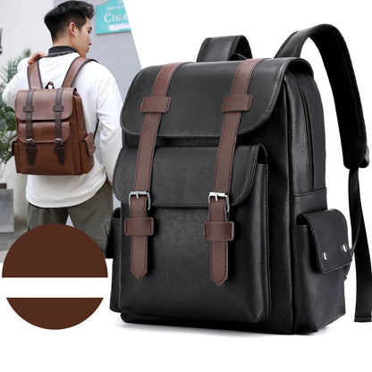 Mochila de piel sintética para hombre, mochila grande para portátil, mochila negra para adolescentes y niños, mochila marrón, 2023