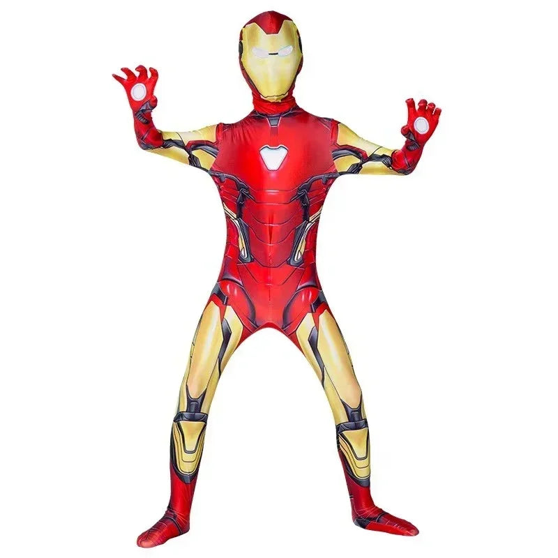 2025 Anime Iron Man Cosplay Costume Superhero Iron Man Boys Girls Jumpsuit Cloak Outfit Halloween Carnival Costumes Jumpsuits