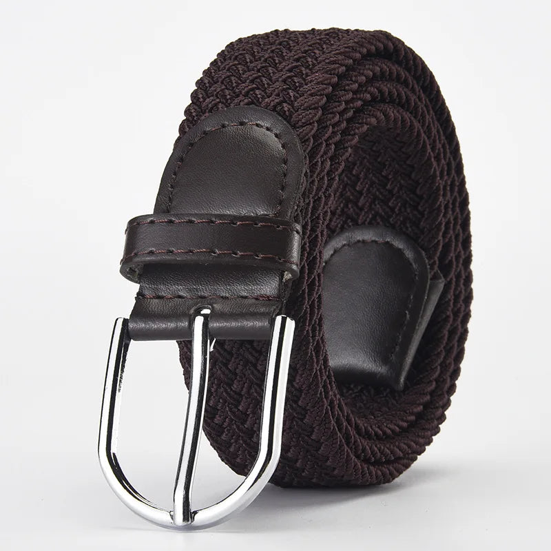 Elastic Nylon Unisex Casual Knitted Pin Buckle Jeans Belt Woven Canvas Elastic Expandable Stretch Waistband for Women Men Girdle
